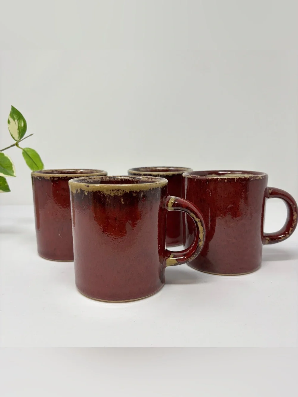 Vintage PIER 1 Crackle Series Drip Glaze Stoneware Mugs Set of 4 Discontinued
